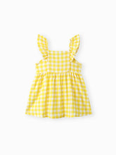 Load image into Gallery viewer, Single-Piece Baby Girl Plaid and Lemon Fruit-Themed Dress: Pale Yellow / 18-24 Months
