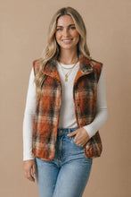 Load image into Gallery viewer, Plaid Quilted Snap Button Puffer Vest: RUST
