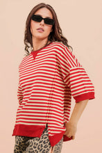 Load image into Gallery viewer, NT12481-Oversized Stripe Casual Knit Top: BLACK/CREAM / S-M-L/2-2-2
