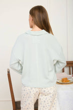 Load image into Gallery viewer, EXPOSED SEAM LONG SLEEVE TEXTURED KNIT POLO: DUSTY MINT
