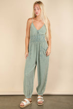 Load image into Gallery viewer, Mineral Washed Cotton Gauze Casual Jumpsuit: SAGE
