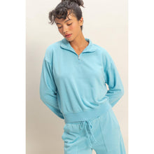 Load image into Gallery viewer, Half-Zip Burnout French Terry Pullover: BLUE
