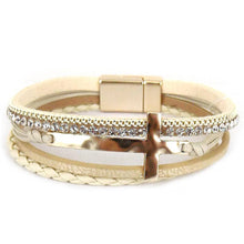 Load image into Gallery viewer, Hammered Cross Leather Strap Magnetic Bracelet: Black
