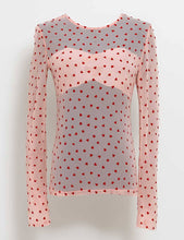 Load image into Gallery viewer, Women Heart See Through Long Sleeves Mesh Blouse: White
