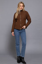 Load image into Gallery viewer, Suede Piping Detail Rib Quilted Padding Jacket : TAUPE
