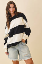 Load image into Gallery viewer, Contrast Panel Long Sleeve Slouchy Top: Pineapple Navy / Contemporary
