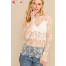 Load image into Gallery viewer, PLUS MESH LACE HIGH NECK DESIGN LONG SLEEVE FITTED TOP: Off White
