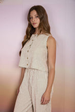 Load image into Gallery viewer, STRIPE SLEEVELESS ROUND NECK BUTTON DOWN TOP: MOCHA
