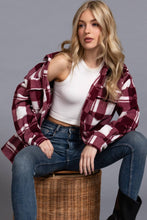 Load image into Gallery viewer, Long Sleeve Check Printed Fleece Shacket: BRG-burgundy

