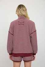 Load image into Gallery viewer, HALF ZIP STRIPE CONTRAST TRIM LONG SLEEVE KNIT TOP : CHOCOLATE BROWN
