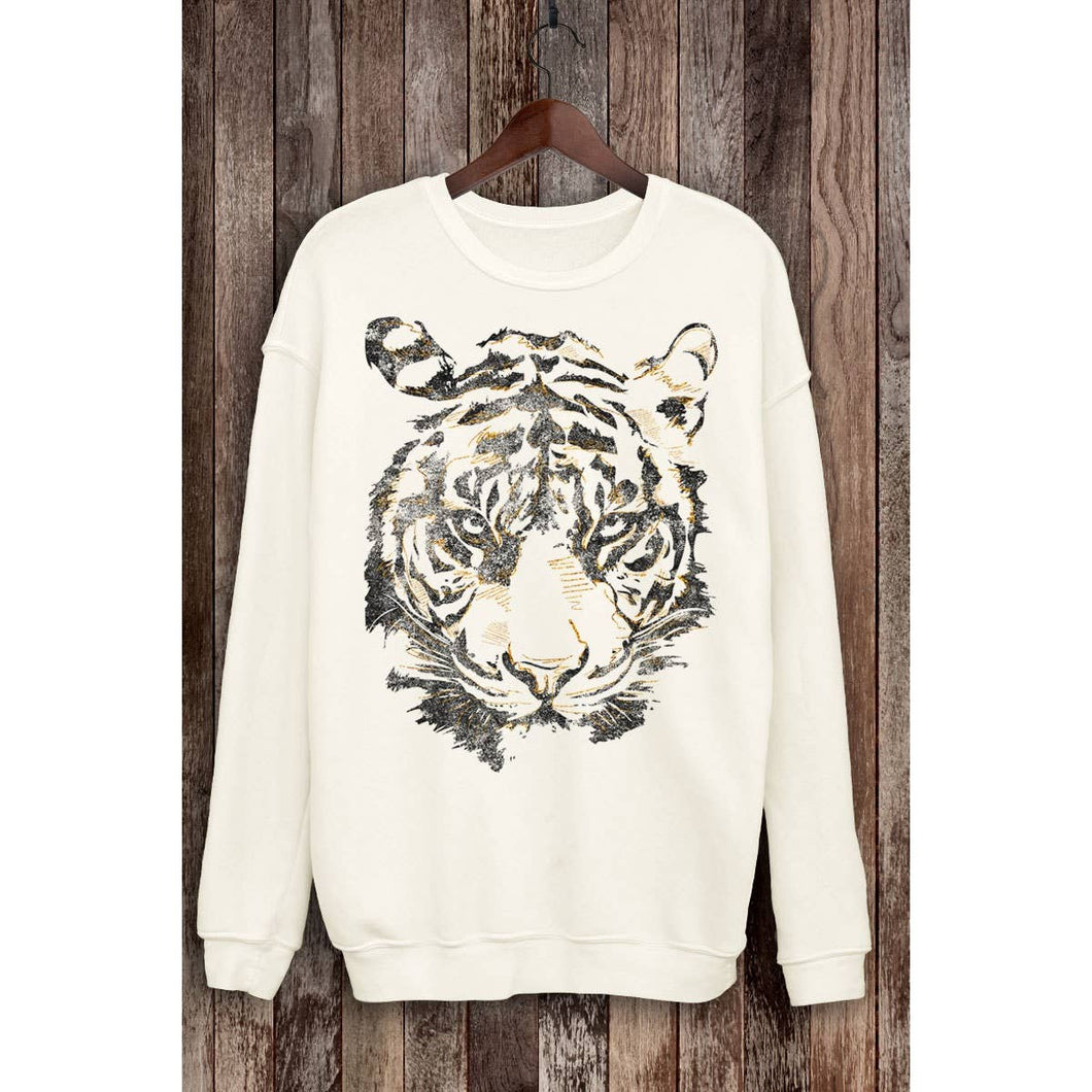 THE GOLDEN FOILED TIGER FACE MINERAL SWEATSHIRTS: White