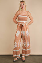 Load image into Gallery viewer, Boho Printed Smocking Detail Jumpsuit: TAUPE

