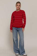 Load image into Gallery viewer, Long Sleeve Engineer Stripe Inner Fleece Sweatshirt: BLK-black/beige
