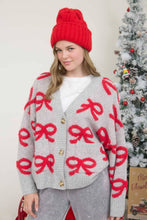 Load image into Gallery viewer, BOW PATTERN BUTTON DOWN KNIT CARDIGAN: HEATHER GREY
