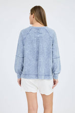 Load image into Gallery viewer, WASHED V NECK EXPOSED SEAM LONG SLEEVE KNIT TOP: INDIGO BLUE
