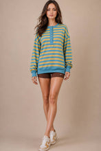 Load image into Gallery viewer, NT12310-Oversized Striped Half Button Down Casual Knit Top: YELLOW/BLUE / S-M-L/2-2-2
