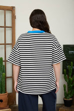 Load image into Gallery viewer, PLUS STRIPE COLORBLOCK DETAIL SHORT SLEEVE KNIT T-SHIRT : BLACK MULTI

