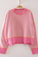 Load image into Gallery viewer, 12W3691N-Contrast Trim Stripe Knit Sweater: BLUE / S-M-L/2-2-2
