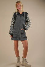 Load image into Gallery viewer, Washed Denim Overall Mini Dress: BLACK
