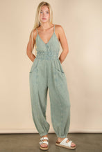 Load image into Gallery viewer, Mineral Washed Cotton Gauze Casual Jumpsuit: SAGE
