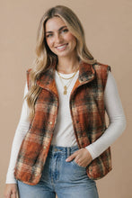 Load image into Gallery viewer, Plaid Quilted Snap Button Puffer Vest: RUST
