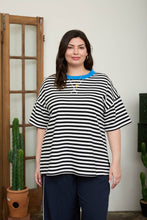 Load image into Gallery viewer, PLUS STRIPE COLORBLOCK DETAIL SHORT SLEEVE KNIT T-SHIRT : BLACK MULTI
