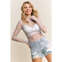 Load image into Gallery viewer, MESH LACE HIGH NECK DESIGN LONG SLEEVE FITTED TOP: Brown
