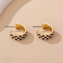 Load image into Gallery viewer, CHECKER EPOXY HUGGIE HOOP EARRINGS | GOLD
