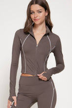 Load image into Gallery viewer, Long Sleeve Piping Detail Active Wear Jacket: GRN-jade green/off white / L
