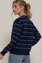 Load image into Gallery viewer, Long Sleeve Engineer Stripe Inner Fleece Sweatshirt: BLK-black/beige
