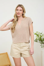 Load image into Gallery viewer, SPLIT NECK SHORT SLEEVE KNIT PULLOVER: PEACH
