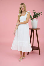 Load image into Gallery viewer, RUFFLE DETAIL EMPIRE WAIST SLEEVELESS MIDI DRESS: PINK
