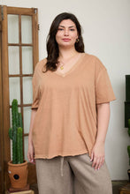 Load image into Gallery viewer, PLUS WASHED RELAXED SHORT SLEEVE V NECK KNIT TOP: VINTAGE BLUE

