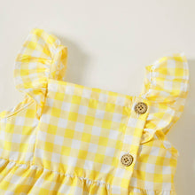 Load image into Gallery viewer, Single-Piece Baby Girl Plaid and Lemon Fruit-Themed Dress: Pale Yellow / 18-24 Months
