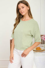 Load image into Gallery viewer, RAW EDGE BOXY SHORT SLEEVE KNIT SWEATER: LIGHT OLIVE
