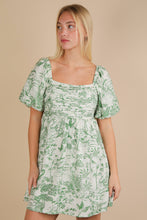 Load image into Gallery viewer, Printed Puff Sleeve Mini Dress: BLUE
