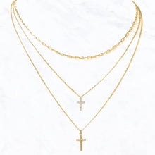 Load image into Gallery viewer, CZ Cross, Diamond Cross, Link Chain Necklace: Gold Crystal
