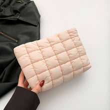 Load image into Gallery viewer, QUILTED PUFFY COSMETIC MAKEUP POUCH CLUTCH BAG | Off-White
