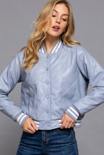 Load image into Gallery viewer, Long Sleeve Quilted PU Faux Leather Bomber Jacket: BLK-black / M
