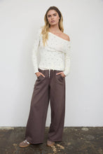 Load image into Gallery viewer, POLKA DOT BOAT NECK RIBBED LONG SLEEVE KNIT TOP: MAROON
