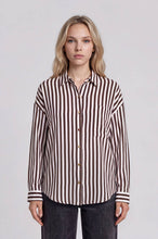 Load image into Gallery viewer, VERTICAL STRIPE COLLARED BUTTON DOWN SHIRT: TAUPE
