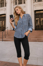 Load image into Gallery viewer, VERTICAL STRIPE COLLARED BUTTON DOWN SHIRT: TAUPE

