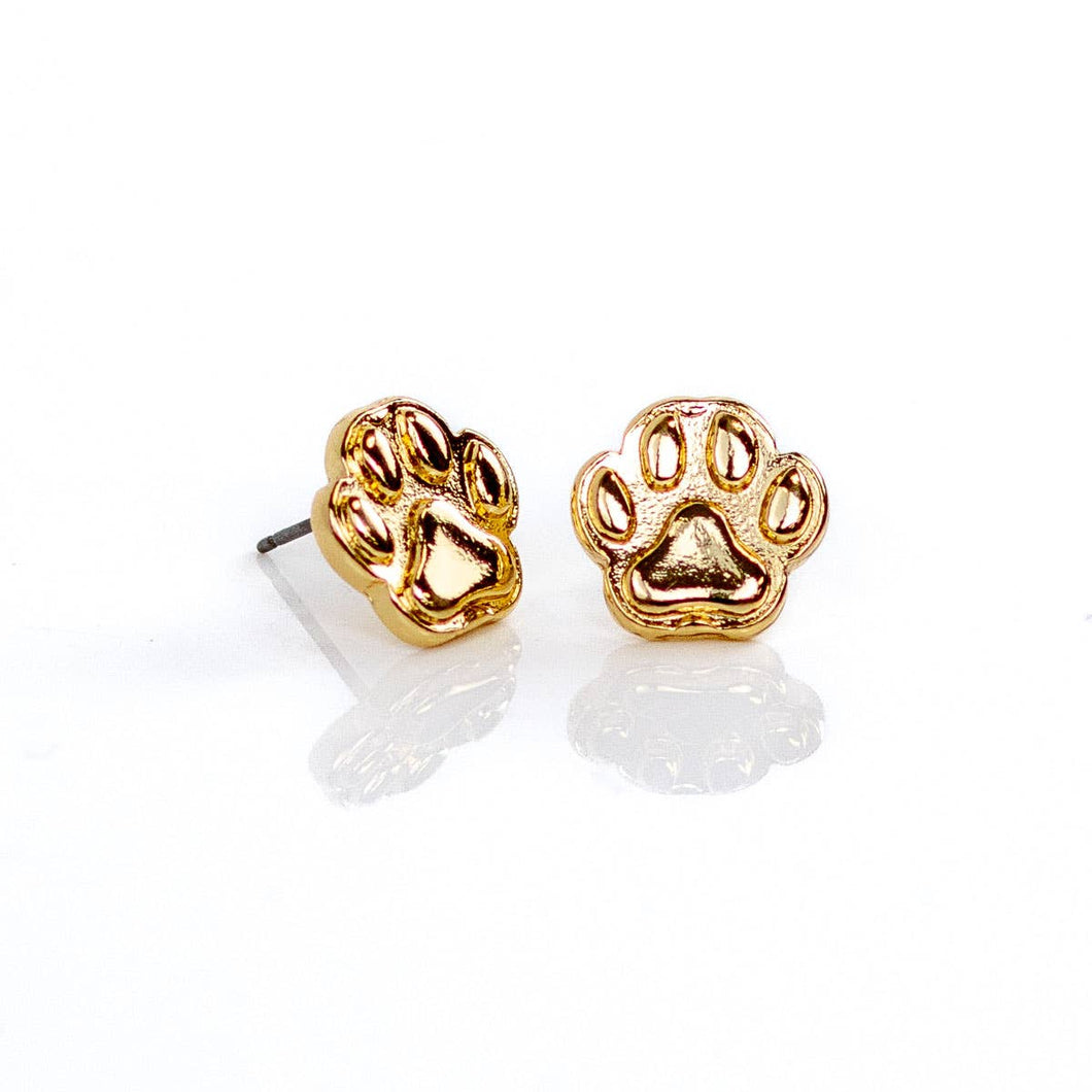 Paw Print Stud Earrings   Gold   .5