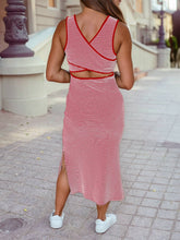 Load image into Gallery viewer, Stripe Criss Cross Side Slits Slim Fit Sleeveless Midi Dress: White Stripe / XL
