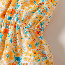 Load image into Gallery viewer, Toddler Girl Bowknot Stripe/Floral Print/Orange Cami Romper: Orangewhite / 18-24 Months
