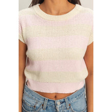 Load image into Gallery viewer, Striped Ribbed Knit Top: ICE BLUE /
