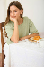 Load image into Gallery viewer, RAW EDGE BOXY SHORT SLEEVE KNIT SWEATER: LIGHT OLIVE
