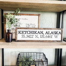 Load image into Gallery viewer, City, State With Coordinates Wood Laser 3D Sign: Dark Walnut
