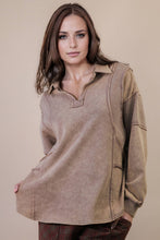 Load image into Gallery viewer, Mineral Washed Oversized French Terry Knit Top: MOCHA
