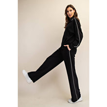 Load image into Gallery viewer, MODAL SCUBA PIPING STRAIGHT PANT: Black/Cream
